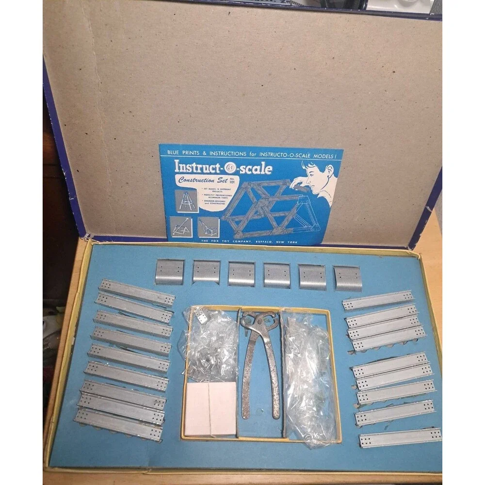 Vintage 1946 Instruct-O-Scale Aluminum Builder Construction Toy Set